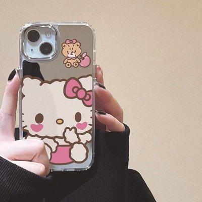 玩樂悅~可愛粉紅KT貓適用iPhone14Promax手機殼蘋果13pro12眼睛11高級XR
