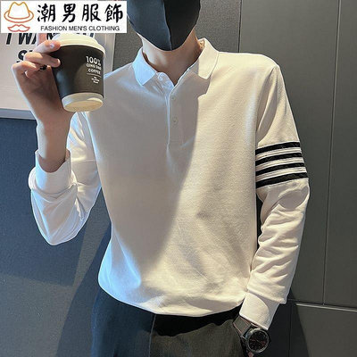 新品 【限時熱銷】痞帥polo衫男長袖大學T潮ins 潮牌高級感簡約風高級襯衫領上衣-可開發票