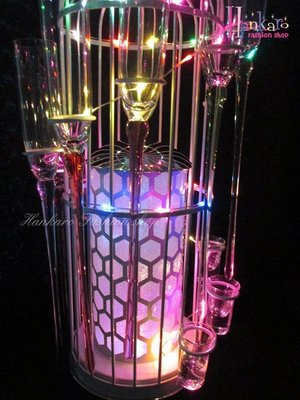 浪漫滿屋 歐美夜店酒吧發光LED鳥籠造型鐵藝雞尾酒杯架