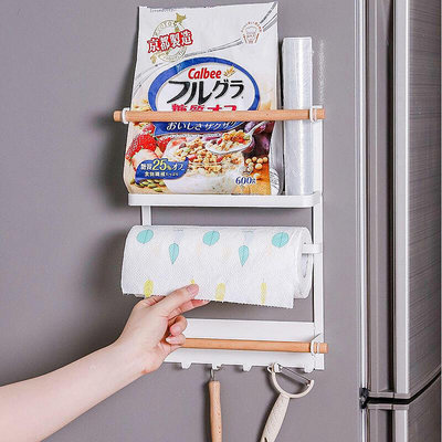 日式簡約磁吸冰箱掛架 強磁鐵捲紙巾保鮮袋儲物廚房收納側壁置物架