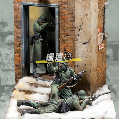 手辦1/35 二戰士兵3人帶場景樹脂模型現貨手辦兵人軍事題材 白模-344C