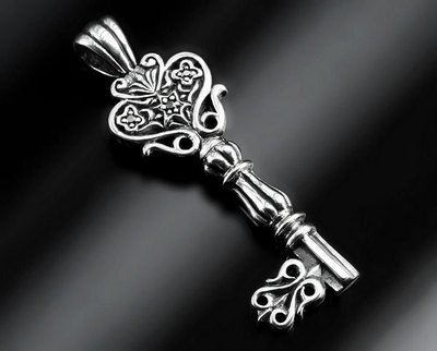 【創銀坊】皇家之鑰 925純銀 墜子 鑰匙 珠寶 鑽石 歌德 水晶 巴洛克 十字架 喬治傑生 復古 項鍊(P-4803)