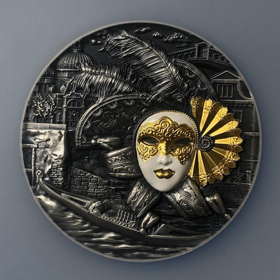 2019年 紐埃 威尼斯面具2盎司高浮雕鍍金紀念銀幣NGC7【誠心購可議價】