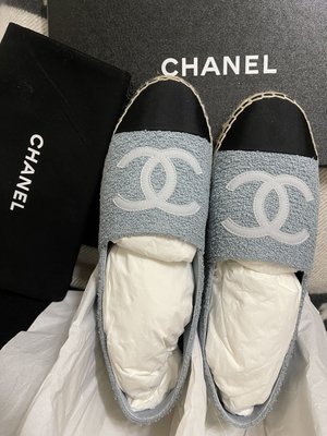 Chanel 2022 草編鞋 鉛筆鞋 布料 寶寶藍