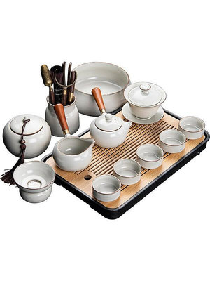 汝窯功夫茶具茶盤套裝家用客廳高檔六君子中式陶瓷泡茶壺蓋碗茶杯