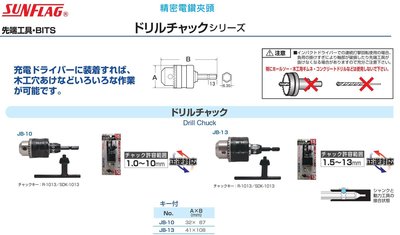 SUNFLAG 精密電鑽卡頭 精密電鑽夾頭 JB-10/JB-13