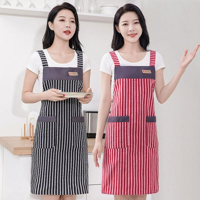 純棉家用廚房圍裙女2024年新款爆時尚做飯專用工作服防水罩衣網紅