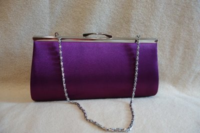 全新 紫色緞面氣質晚宴包 手提包 手拿包 宴會包 鍊包