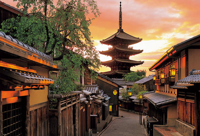 33-201 絕版300片日本進口拼圖 風景 日本 美麗的夕陽下的八坂塔