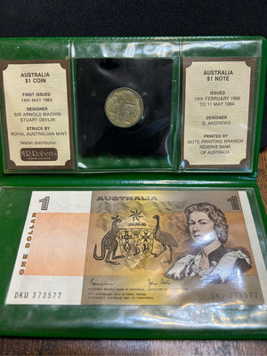 澳洲🇦🇺1984年「最後一張1元紙鈔💴+第一枚1元硬幣」組合（LAST $1 NOTE 、FIRST $1 COIN ）