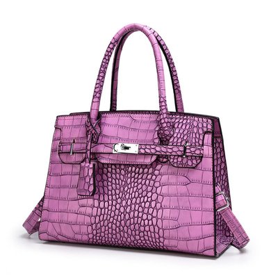 手提包大容量手提包熱銷女包鉑金包斜跨大容量包凱莉鱷魚紋變色復古女式手提包包