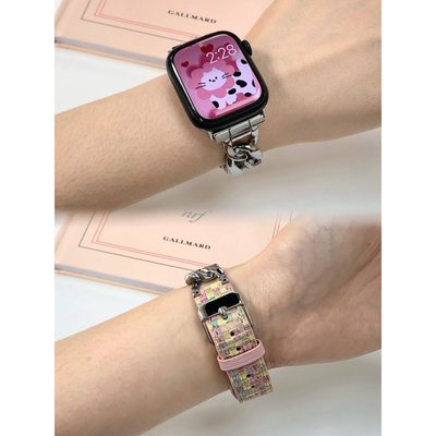 女生夏季時尚皮革錶帶 適用於 Apple Watch S8/Ultra/7/6/se2/4 蘋果智能手錶配件