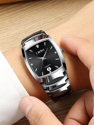 熱銷 手錶 鎢鋼色手錶男防水石英方形商務男士手錶學生韓版時尚非機械錶男錶--可開發票