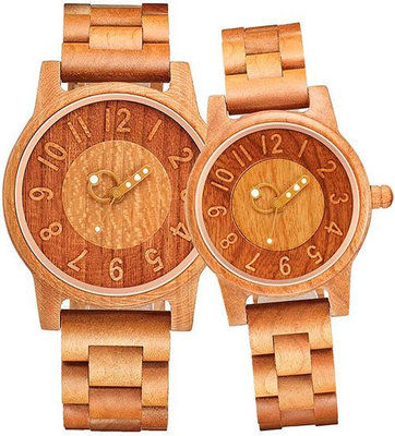 shifenmei【日本代購】復古懷舊木錶 情侶手錶 男女對錶 圓形字母 一對S5557-03