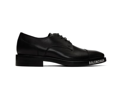 [全新真品代購-SALE!] BALENCIAGA LOGO 黑色皮革 皮鞋 / 德比鞋