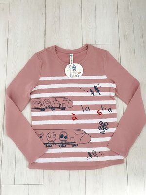 全新a la sha 粉色阿財家族搭火車上衣-Size:S