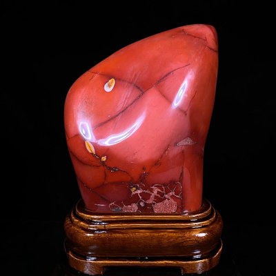 澳洲蛋黃石(摩加石)天然原石打磨帶座高24×15×6厘米 重3.2公斤  編號35036715【萬寶樓】古玩 收藏 古董