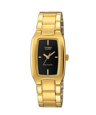 【金台鐘錶】CASIO卡西歐 復古時尚酒桶型 黑金色簡潔大方 精巧的錶面展現女性婉約特質 LTP-1165N-1C