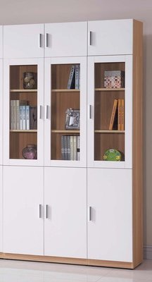 ☆[新荷傢俱] Y 554 六門4尺高書櫃 -組合式雙色系統書櫃-玻璃書櫃 白色書櫃 歐式展示櫃 置物櫃