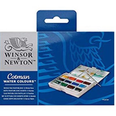 英國 WINSOR&amp;NEWTON  溫莎牛頓 cotman 12色 塊狀水彩 水彩盒 全塊 整塊 附筆 0390653