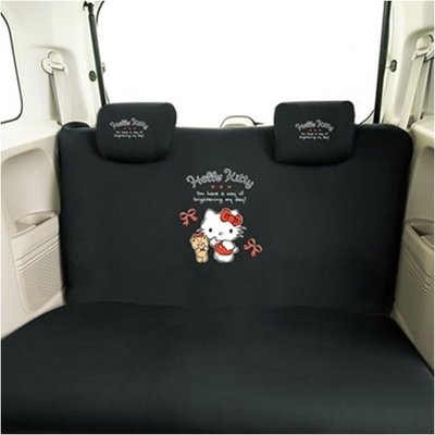 權世界@汽車用品 Hello Kitty 閃亮的日子 汽車大後座椅套 黑色 PKTD016B-17