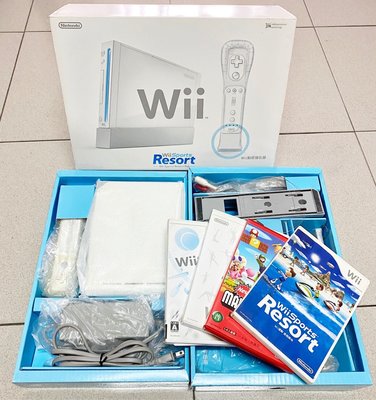 Nintendo Wii 主機 (無改機、RVL-001 TWN)台灣專用機、原廠手把（動感強化器）*1組、原廠遊戲*4