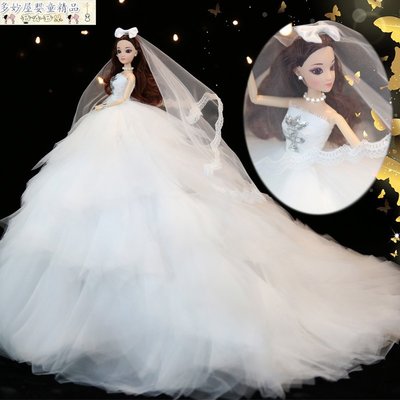 ～多妙屋～婚紗巴比娃娃兒童女孩玩具禮物大裙擺婚紗拖尾公主3D真眼新娘創意