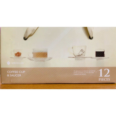 台玻SYG 玻璃咖啡杯盤組（12件）3組義式濃縮咖啡杯盤組 3組美式咖啡杯盤組 材質：耐熱玻璃 容量：275cc/81cc