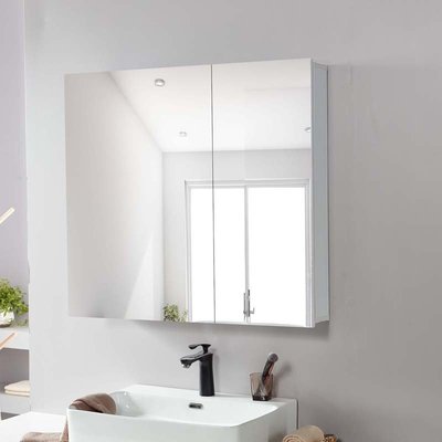 【熱賣精選】 浴室鏡柜太空鋁防水收納鏡箱衛生間掛墻式鏡面柜單獨鏡子黑色白色