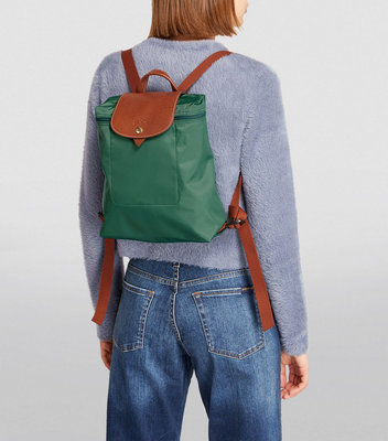 【折扣預購】24春夏正品LONGCHAMP  Le Pliage Original Backpack鼠尾草綠色後背包