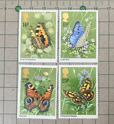 【郵卡庫2/昆蟲】英國1981年SC941/4，蝴蝶，原膠未貼新票 SP8798