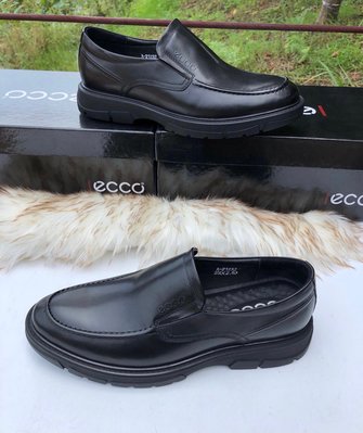 ECCO愛步男正裝皮鞋 套腳懶人皮鞋商務男皮鞋 工作鞋 黑色 偏大一碼 38-43