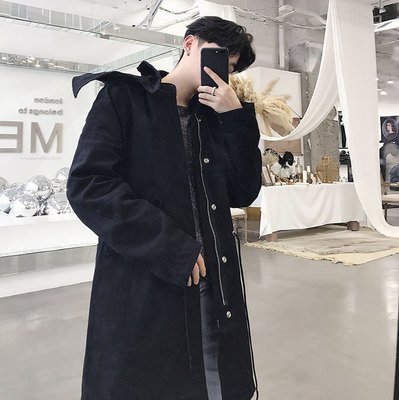 FINDSENSE G6 韓國時尚 印花男士中長款連帽風衣潮流男青年夾克風衣外套