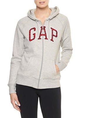 【Gap】女裝大人淺灰色連帽外套Logo厚款棉質刷毛長袖連帽外套 帽T 連帽T恤