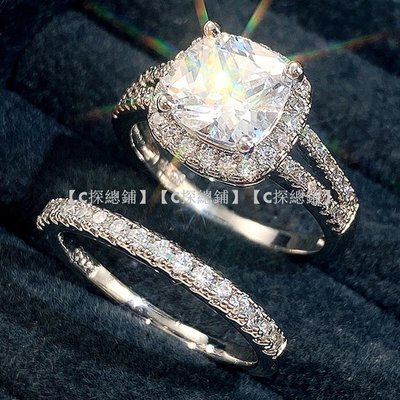 鑽石戒指 造型戒指 翡翠戒指 曹適獨立站爆款微鑲滿鉆鋯石套戒 歐美輕奢方鉆女式訂婚情侶戒指