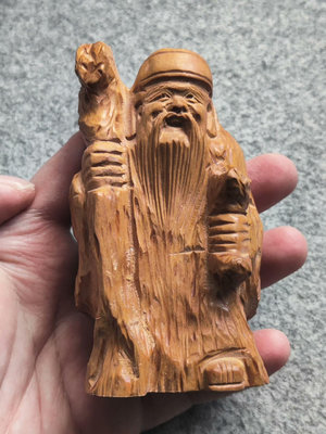 日本手工一木雕七福神壽老人雕像置物擺件