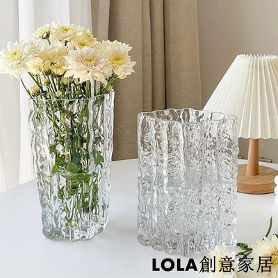 客廳插花透明冰川輕奢高級感水養ins大口徑網紅花瓶玻璃花瓶擺件
