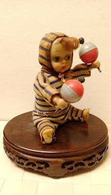 【 金王記拍寶網 】Z124  早期50年代  老古董鐵皮玩具 發條搖鈴娃娃 (正老品)  罕見稀少