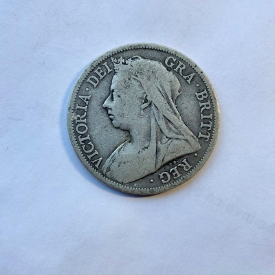 1896英國 維多利亞 披紗 半克朗 銀幣