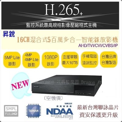 【祥龍監視器】昇銳 最新AHD 16路8音 H.265監視器5MP主機 DVR 監控主機 監視器材 監視系統 1080P