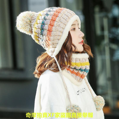 帽子女冬季韓版潮保暖毛線帽加絨加厚騎車女士帽子冬天護耳針織帽