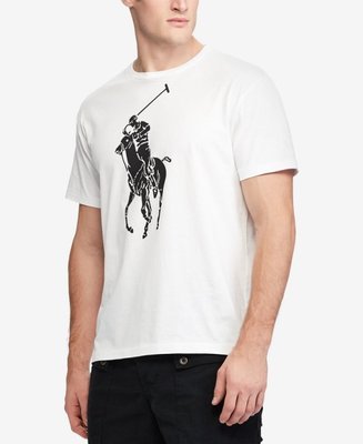 【Polo Ralph Lauren】RL 男生男裝大人大馬短袖T恤 印染大馬Logo 純棉T恤 圓領短袖T恤 白色