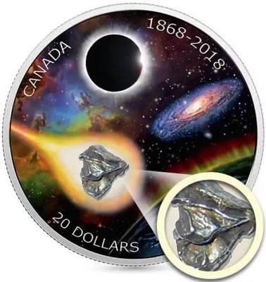 【海寧潮現貨】加拿大2023年皇家天文學會成立150年鑲隕石彩銀幣