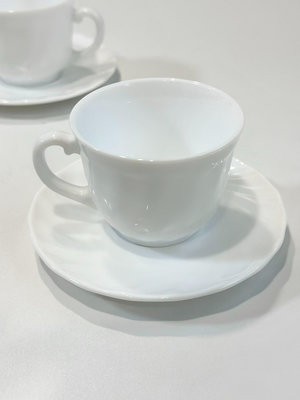 法國Arcopal 中古復古 純白螺旋紋 咖啡杯碟