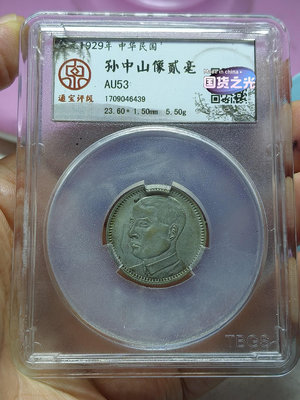 1929中華民國.孫中山貳毫銀幣，早期通寶評級，33348