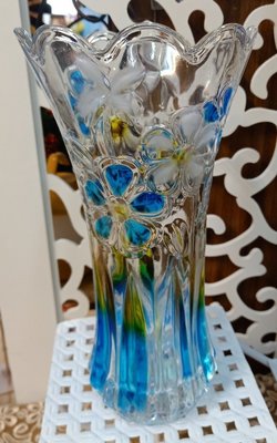 水晶玻璃雕花花瓶 插鮮花玻璃花瓶 水晶雕刻花瓶-藍 批發直售價:750==雅舍進口家具傢飾