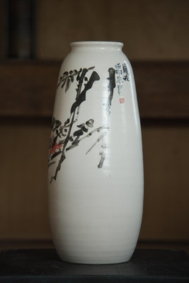 「上層窯」鶯歌製造 黃農(黃聯森) 作品 梅花 彩繪花瓶 瓷器 A1-08