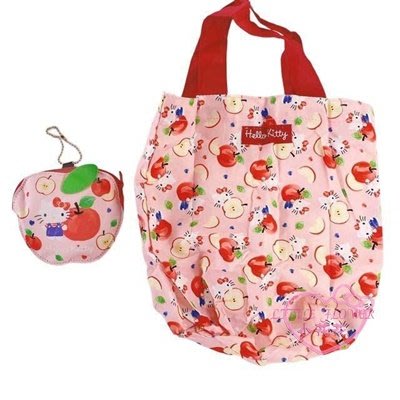 ♥小花花日本精品♥Hello Kitty蘋果造型 摺疊環保購物袋附收納包 外出袋 環保袋~3