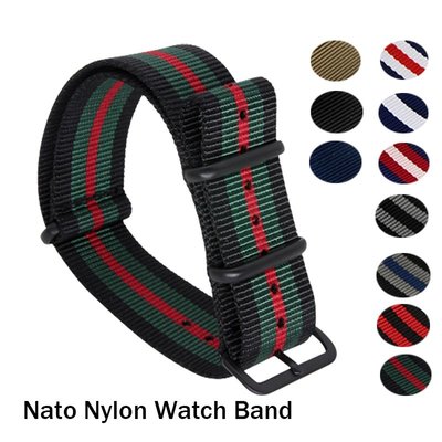 森尼3C-新款NATO北約尼龍錶帶更換 一條過錶帶 黑環黑扣高密度尼龍腕帶手鍊 18mm 20mm 22mm 適配DW三星華米錶帶-品質保證