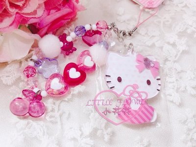 ♥小公主日本精品 Hello Kitty 凱蒂貓粉紅色水晶珠吊飾 掛飾 塑膠掛飾 粉紅色圓點點少女風格 58893807